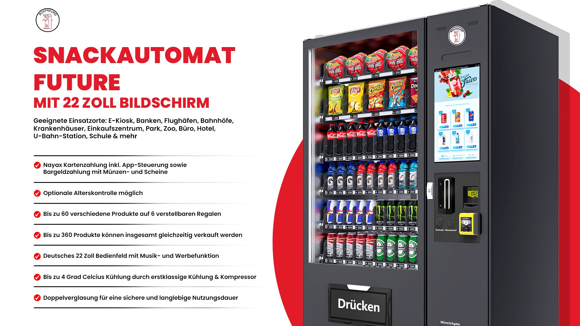 Snackautomat Future mit 22 Zoll Bildschirm – Info