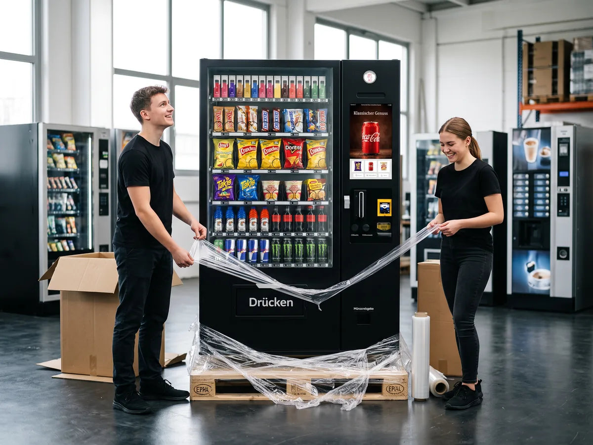 Ein neuer Snackautomat wird ausgepackt